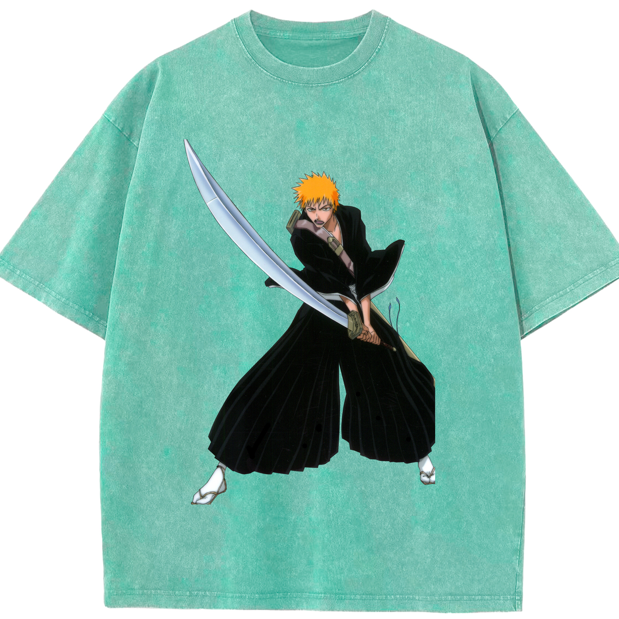 （画像用） ブリーチ 黒崎一護（くろさき いちご）BLEACH Kurosaki Ichigo 綿100% ヴィンテージ風 半袖Tシャツ（フロントプリント）